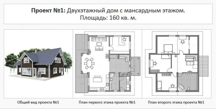 Проект двухэтажного каркасника с мансардой на фото.