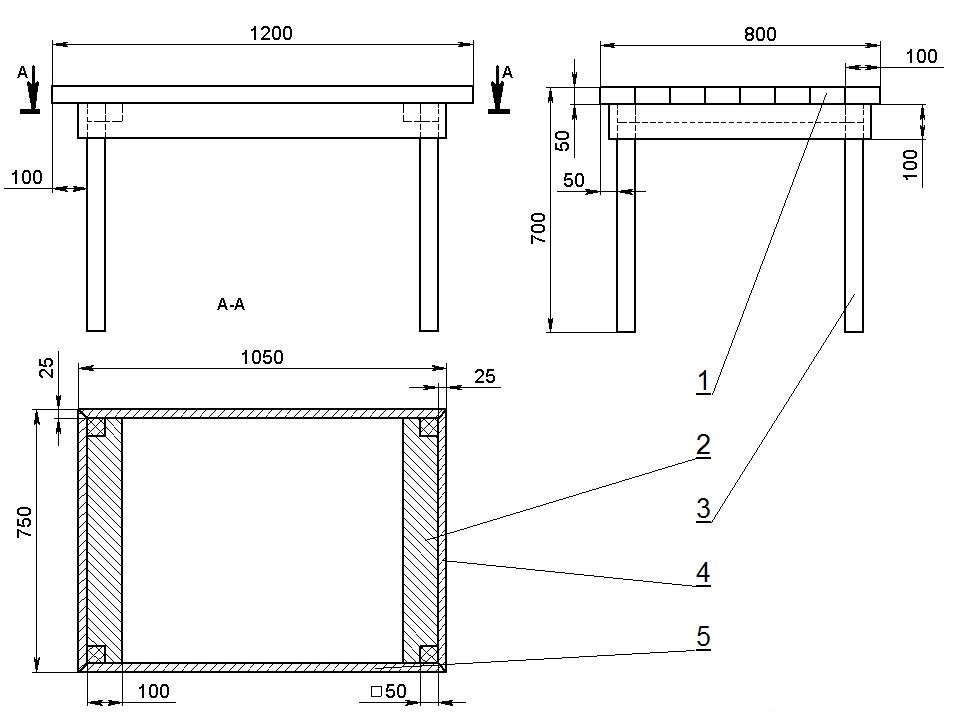 Чертёж стола для бани