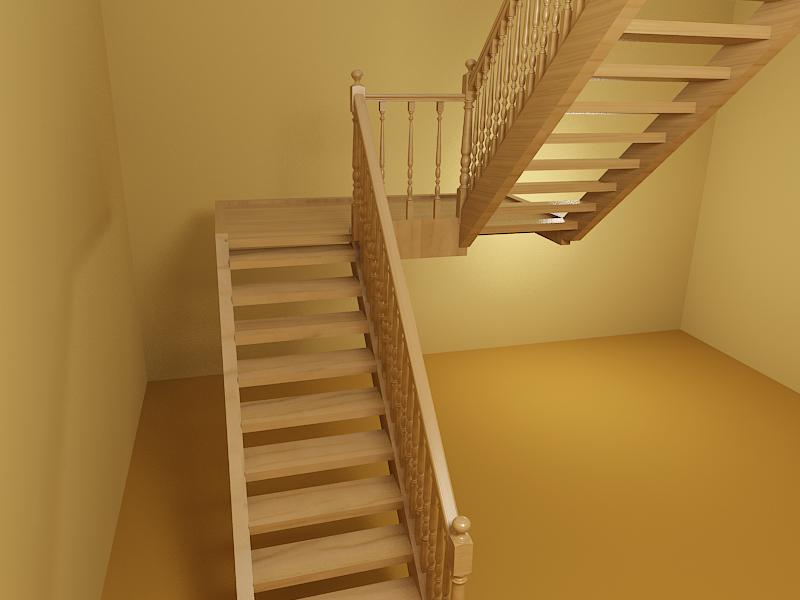 Открытая двухмаршевая лестница с площадкой