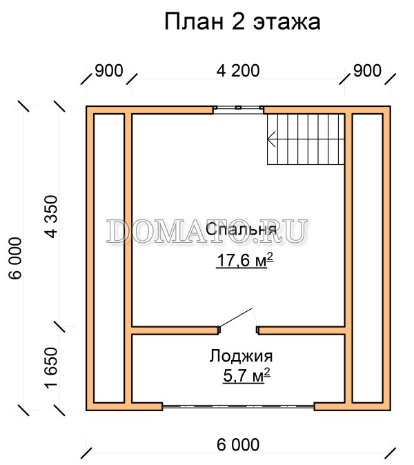 план 2 этажа дома из бруса 6×6