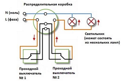 Подключение проходного переключателя