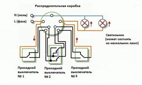 Подключение проходного переключателя