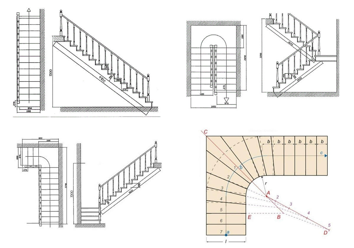 Без чертежа выполнить построение лестницы не возможно, поскольку требуется знать все размеры конструкции: угол наклона, ширину, высоту изделия и количество ступеней 