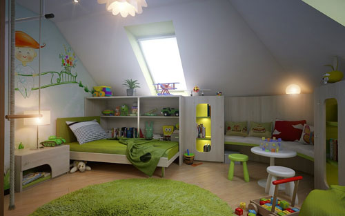 Интерьер детской комнаты в мансарде