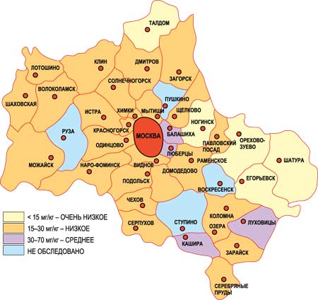 Карта загрязнения и заражения грунта Москвы и Подмосковья цинком