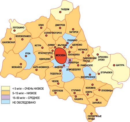 Карта загрязнения и заражения грунта Москвы и Подмосковья медью