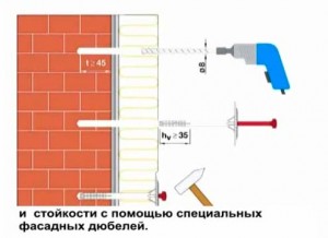 фото: Правильное крепление пенопласта к фасаду с помощью дюбелей