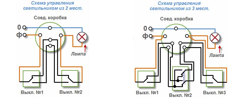 Как подключить проходной выключатель