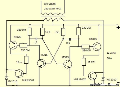 Схема ПРЕОБРАЗОВАТЕЛЯ 12 В 220