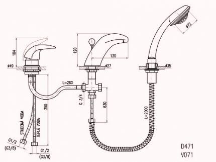 Схема врезного смесителя для ванны