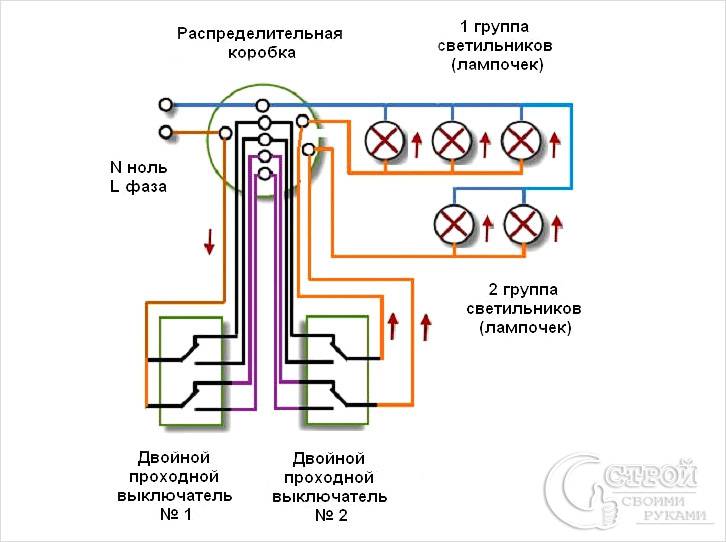 Схема для двухклавишных выключателей