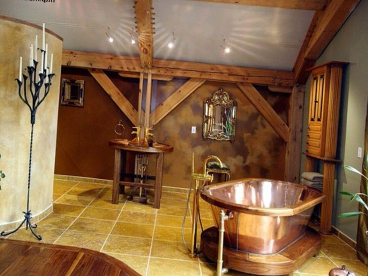 Интерьер ванной комнаты в деревянном доме (70 фото)