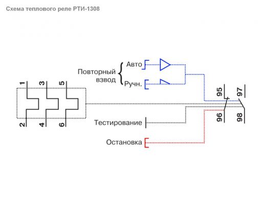 Обозначение на схемах теплового реле ИЭК РТИ-1308.