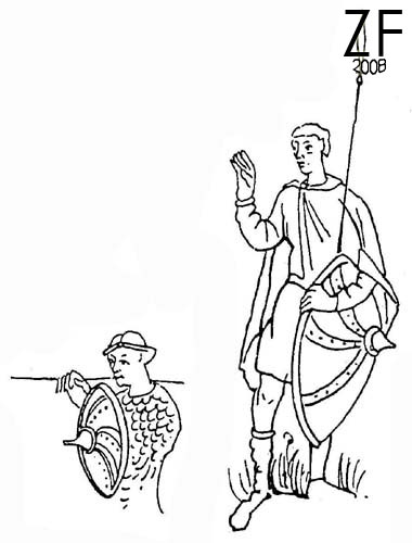 Сенкт-Галленский "Codex Aureus" ( "Золотая Псалтырь") прорисовка круглого щита из монографии Вендалена Бехайма «Энциклопедия оружия»