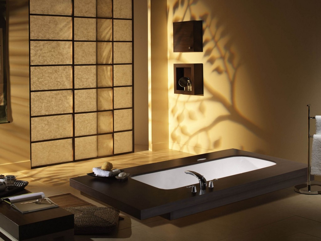 Двери с рисовой бумагой в ванной в японском стиле