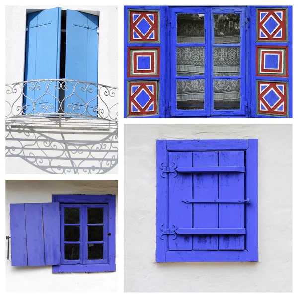 Старый синий окрашенные деревянные окна — стоковое фото