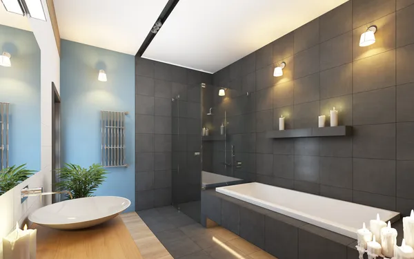 Ванная комната в серый и синий цвета — стоковое фото