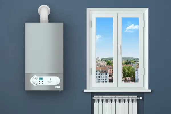 Отопление дома. газовый котел, окна, Отопление радиатор — стоковое фото