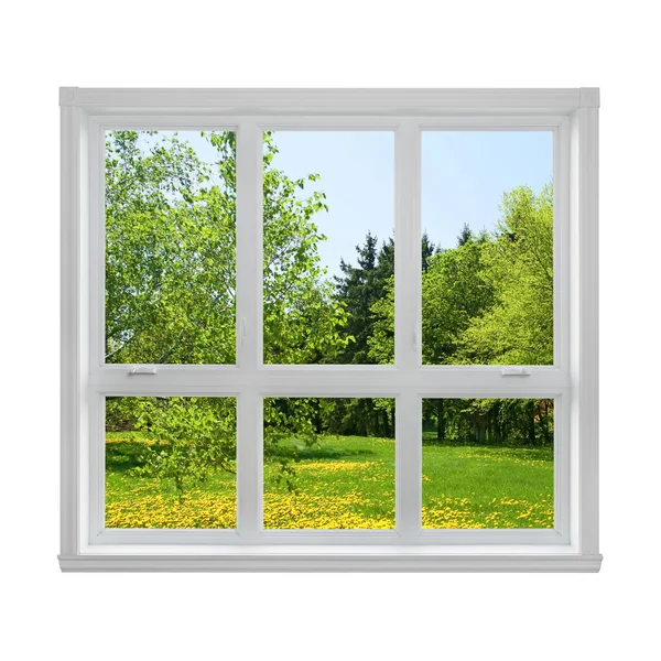 Весенний пейзаж, видели через окно — стоковое фото