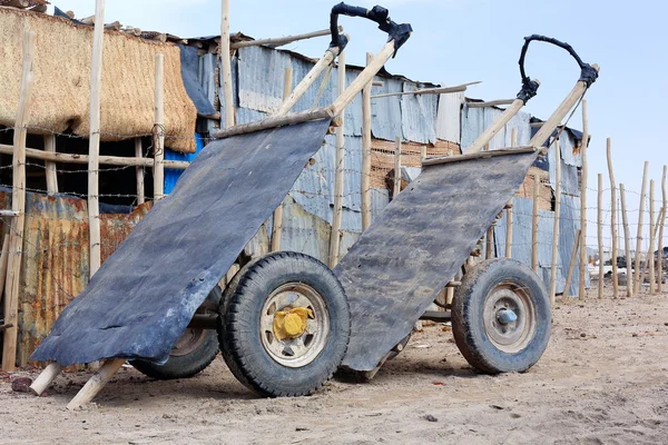 Two wheeled wooden carts with tin platform. Afrera-Ethiopia. 0177 — стоковое фото