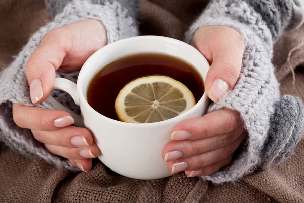 Чай с лимоном в холодный день — стоковое фото