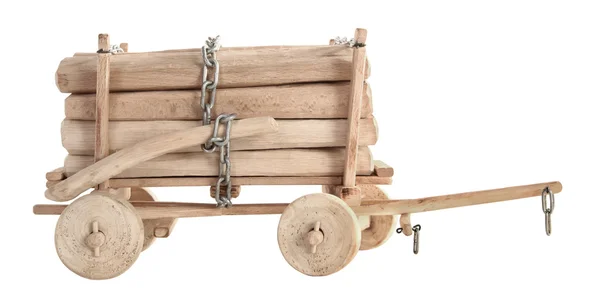 Деревянные Тележка вагона с бревна старинных игрушек — стоковое фото